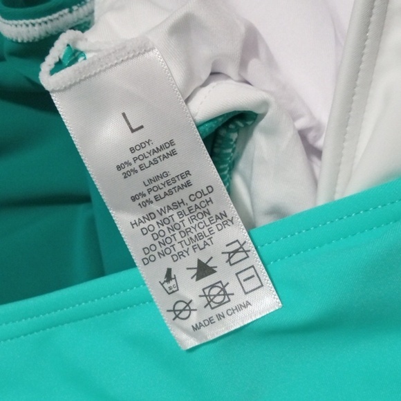 GREEN WHITE COLOR BLOCK V-NECK WRAP TIE ONE PIECE SWIMSUIT SIZE LARGE NWOT - Picture 8 of 8